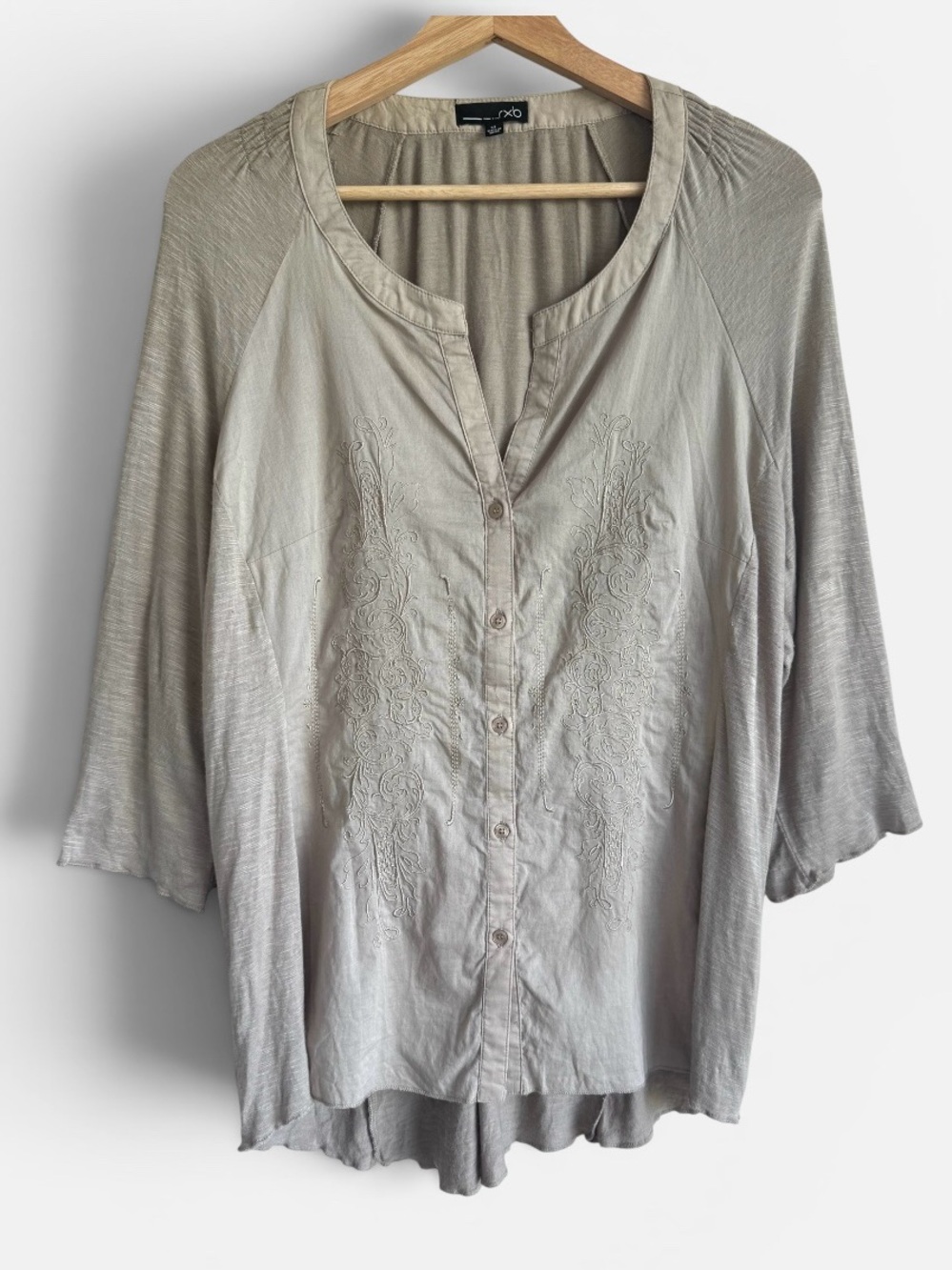 RXB Embroidered Tunic Top XL Boho Lagenlook Mixed Media